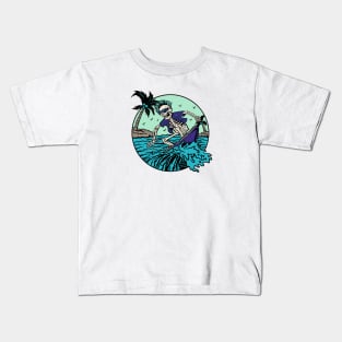 Colorful Skeleton Surfer Riding a Wave Kids T-Shirt